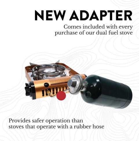 Dual Fuel Portable Gas Stove With Carrying Case - Propane Or Butane Camp Stove, showing new adapter with propane