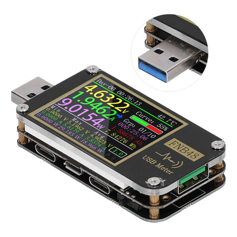 High Precision USB Voltmeter And Ammeter With Color LCD Screen for real-time voltage current power monitoring, front view