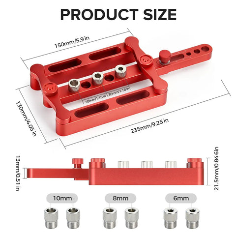 Self Centering Doweling Jig Kit For Woodworking Joinery With 6mm 8mm 10mm Dowel Holes, Steel Bushings, Adjustable Locator Tool