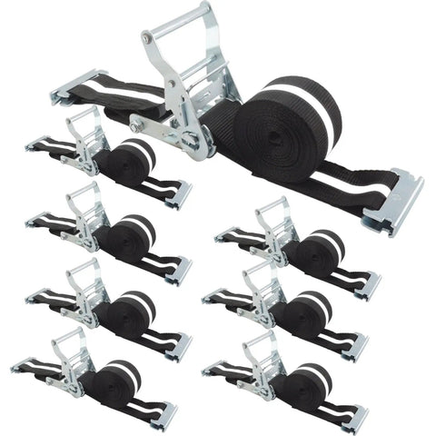 8 Pack 2 Inch By 15 Foot E Track Ratchet Straps With Reflective Webbing For Cargo Vans, Trailers And Containers