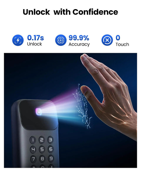 Palm Vein Smart Lock With Built In Wi Fi And Matter No Hub Needed, Keyless Entry Deadbolt, showing fast palm recognition.