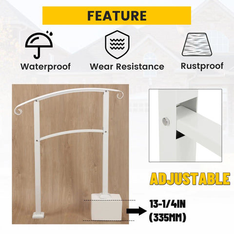 Adjustable Three Foot Steel Step Handrail For Outdoor Stairs Compatible With Two Or Three Steps Built Tough With Ridiculous Stability and waterproof features.