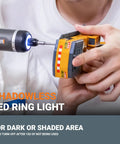 4V Lithium Cordless Screwdriver Kit With 30 Piece Accessory Pack in use on toy with LED light feature in dark area