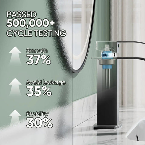 Matte Black Waterfall Bathroom Faucet With Pop Up Drain And Deck Plate RV Vanity Vessel Sink Faucet testing results
