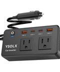 300W Portable Car Power Inverter with four USB-C and USB-A 24W ports and dual 110V AC outlets for on-the-go charging.
