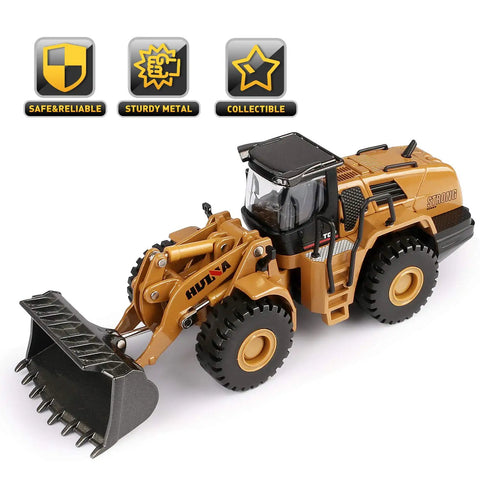 1/50 Scale Diecast Four Wheel Loader Toy Metal Construction Equipment Bulldozer Model for Kids realistic details shown