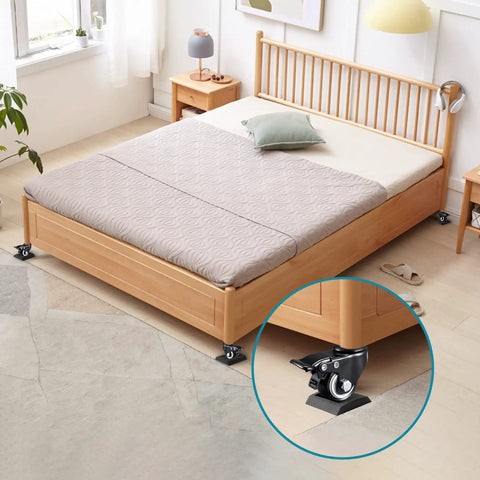 Bedroom with wooden bed on Premium Silicone Wheel Stoppers For Furniture, 4 Pack Caster Cups That Prevent Scratches On All Floor Types