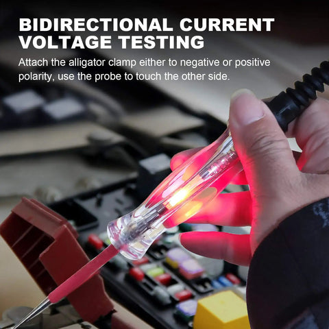 Pro Grade Led Automotive Circuit Tester Light With 6 to 24V Range and 135 Inch PU Wire in use probing vehicle circuit
