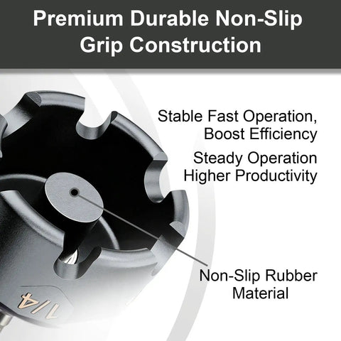Pro Shop Nut Spinner Drill Attachment For Swift Bolt Extraction And Threaded Rod Removal showing non-slip rubber grip construction.