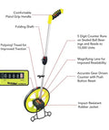 Heavy Duty 10 Inch High Visibility Measuring Wheel With Smooth Metric Counter and Easy Push Button Reset feature overview with gear driven counter.