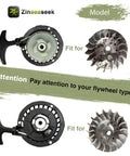 Easy Recoil Pull Starter For 43cc 47cc 49cc 50cc 63cc 70cc Small Engines, shown with compatible flywheel types and model focus.