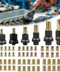Rock Solid Heavy Duty Carbon Steel Rivet Nut Tool Kit With Mandrels And Flat Head Inserts showing mandrels and inserts for threading.