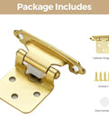 Top Shelf Gold Cabinet Hinges Four Pack Semi Concealed One Half Overlay showing hinge details with screws and door bumpers included.