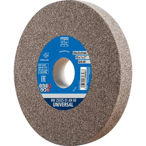 Vitrified Bench Grinding Wheel Universal For General Metalworking 10 Inch Diameter 1 Inch Thick 1-1/4 Inch Arbor 60 Grit Aluminum Oxide Part 61771 Boss Grade Heavy Duty For Metal Fabrication And Maintenance Shops