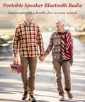 Retro Bluetooth Speaker With Deep Bass And Stereo Sound Portable AM FM Radio carried by couple in park