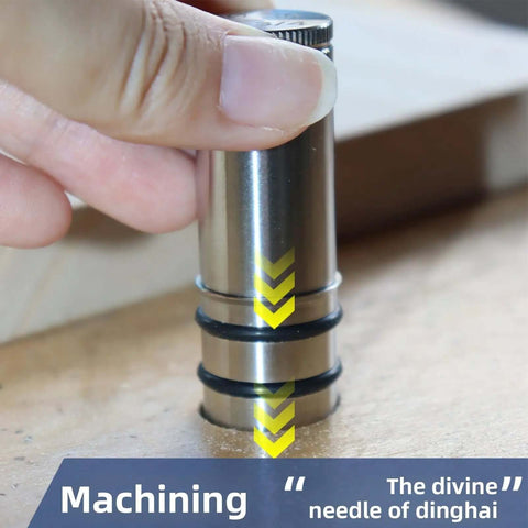 Person inserting Stainless Steel Bench Dog Set 20mm for MFT Workbenches into hole for stability in machining