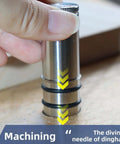 Hand inserting 20mm Stainless Steel Bench Dog with rubber connector for T track workbenches and tables into MFT hole.