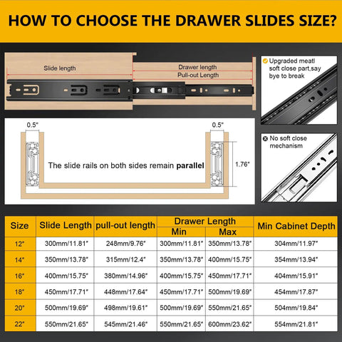 How to choose the drawer slides size for Built Tough 14 Inch Ball Bearing Drawer Slides Six Pairs Heavy Duty Side Mount Tracks.
