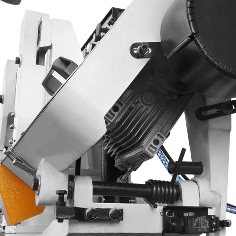Close-up of 10 Inch Metal Cutting Band Saw With 2HP 220V 60Hz 1PH Power Horizontal Bandsaw 0To45 Degree Miter and hydraulic system