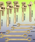 Must-Have Non-Sparking Tool Set 11-Piece Aluminum Bronze Kit with combination wrenches 23mm to 32mm and pipe wrenches
