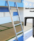 Tough As Nails 2 Pack Bunk Bed Ladder Hook Brackets Heavy Duty Black Iron J Clips with smooth finish, secured to bunk bed.