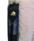 Portable Folding Camping Stool With PackSeat Design clipped onto belt in compact carry bag