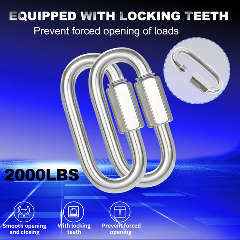 30 Pieces Three Point Five Inch M10 Quick Links Galvanized Steel Heavy Duty Chain Links With Three Eighths Inch Locking Carabiners