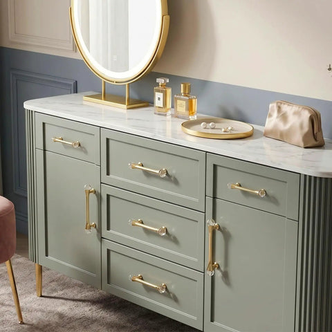 Vanity with Gold Crystal Dresser Drawer Pulls Four Pack With Screws Three And Three Quarter Inch Hole Center Crystal Bar Handles