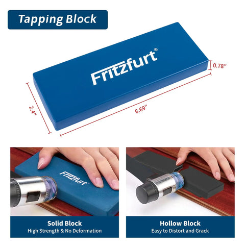 65 Piece All In One Flooring Tools Kit showing blue LVP tapping block with hand using a mallet for laminate installation