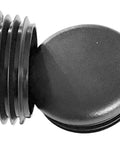 Side view of a Pack Of Four Two And A Quarter Inch Round Plugs Black Plastic End Caps for furniture, showing ribbed stem.
