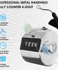Use Heavy Duty Metal Tally Counter With Smooth Mechanical Clicker, Easy Read Four Digit Display, And Battery Free Handheld Counting Device That Is Straight Up Rock Solid For Daily Shop Tasks Without Battery Headaches Or Slowdowns, showing 4-digit display and reset knob.