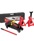 Beefy 2 Ton Hydraulic Low Profile Trolley Floor Jack With Blow Mold Carrying Case And 1 Pair 2 Ton Jack Stands For Home Garage And Workshop Vehicle Maintenance