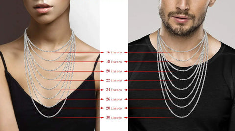 Model pair wearing 16" to 30" 925 Sterling Silver Diamond Cut Braided Rope Chain Necklaces, highlighting Italian craftsmanship.