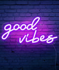 Good Vibes Neon Sign USB Powered With Switch Pink Purple LED Wall Decor for Bedroom Game Room Wall Mount 16.1x8.2 Inches
