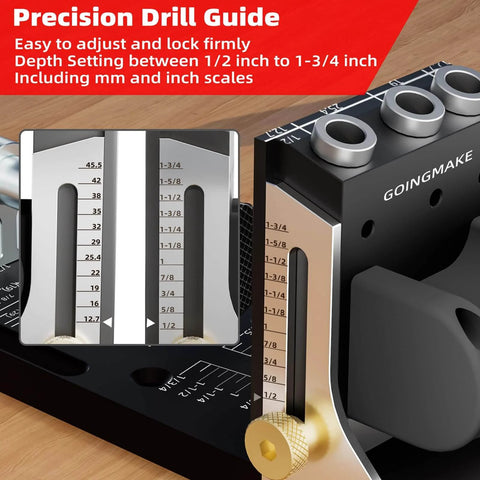 All Metal Pocket Hole Jig Kit With Quick Clamp And Dust Collection For Easy Use, detailed view of adjustable drill guide