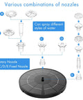 Diagram of various nozzles for Solar Fountain Pump 3.5W For Water Features Outdoor Bird Bath with Multiple Nozzles
