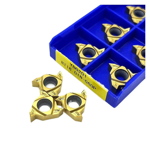 Pro Grade Indexable Lathe Carbide Insert Set, 10 Pieces RT16.01W RT22 01N.01N N60P YBG201 in blue tray