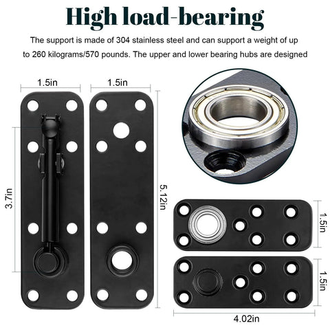 Hidden Door Hinge Kit Heavy Duty 570 Lbs 360 Degree Rotation Invisible Hinges with stainless steel components