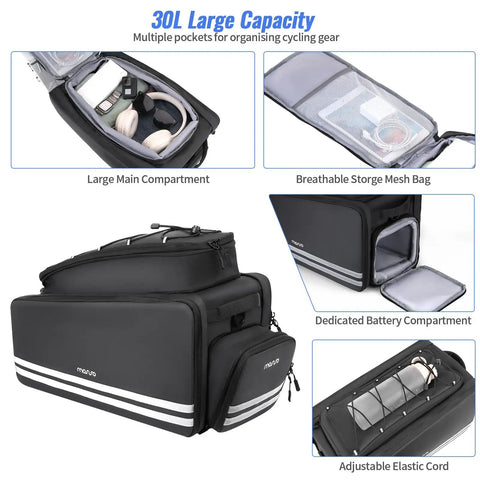 40L Bike Trunk Bag For Rear Rack With Foldable Panniers Ebike Battery Compatible Bag For Electric Bicycle with compartments