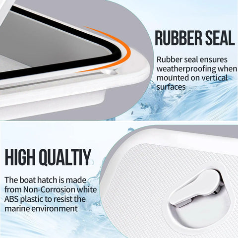 Rugged Abs Marine Deck Access Hatch 14 Inch Rectangle Boat Lid with rubber seal and textured surface for weatherproof use.