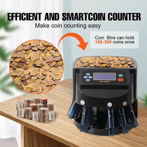 Coin Sorter And Wrapper Machine With LCD Display For US Coins Electronic Coin Counter And Sorter 150 Coins Per Minute