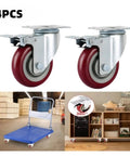 Heavy Duty Polyurethane Caster Wheels Set Of Four With Silent Swivel Rollers And Dual Locking Brakes For Tool Chests, featuring 360-degree swivel.