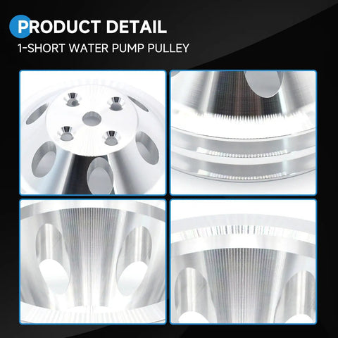 Upgrade Your SB Chevy Small Block With This Badass Long Water Pump And 3 Groove Crankshaft Pulley Kit Perfect For 265 283 305 327 350 383 And 400 Engines Durable Aluminum Build Gets You Ready To Run All Summer, short water pump pulley aluminum close-up