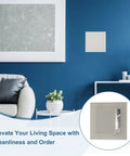 Straight Up Durable Two Pack Self Adhesive Access Panels For Drywall Walls Easy Peel Off Setup Abs Hole Covers For Plumbing Pipes And Electrical Wiring Light Grey installed in a modern living room.