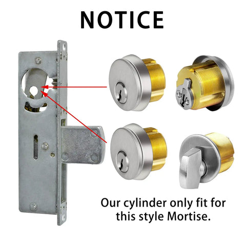 Pro Grade Satin Chrome Mortise Door Lock Cylinder With SC Keyway And Thumbturn Keys Built To Last For Aluminum Storefront Doors And Shop Door Replacements Silver Finish, showing cylinder set and compatible mortise