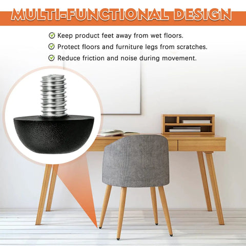 Upgrade Your Home Setup With Eight Piece Adjustable M8 Furniture Levelers Featuring Tough Stainless Steel Build Non Marking Nylon Base Smooths Wobbly Tables And Sturdy Desks, showing a close-up of a nylon base leveler.