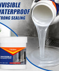 No Sweat Clear Waterproof Sealant Paste For Shower Areas And Tile Grout Slick Invisible Coating Kit being poured from a container.