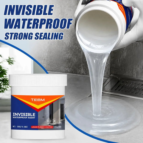 No Sweat Clear Waterproof Sealant Paste For Shower Areas And Tile Grout Slick Invisible Coating Kit being poured from a container.