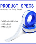 Five Roll Pack Of PTFE Thread Seal Tape One Half Inch Wide Each 520 Inches Long For Water Pipes And Shower Heads