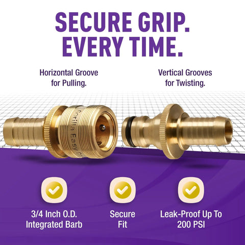 No Sweat Garden Hose Repair Kit Featuring Integrated Quick Connect Fittings with brass connectors and hoses, designed for secure water flow.